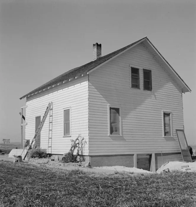 Framed Print : Exterior of Soper house, just finished painting, Willow Creek area, Malheur County, Oregon, 1939. Creator: Dorothea Lange Framed Print : Exterior of Soper house, just finished painting, Willow Creek area, Malheur County, Oregon, 1939. Creator: Dorothea Lange