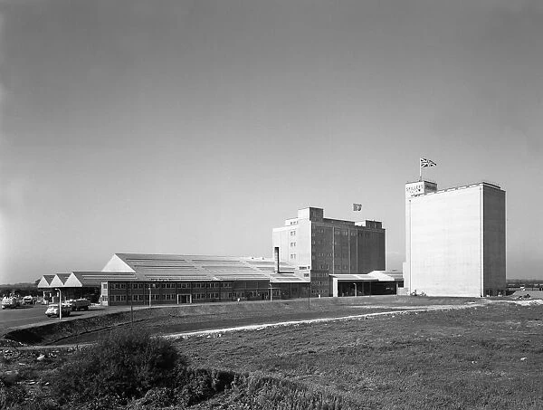 The exterior of Spillers Animal Foods mill, Gainsborough, Lincolnshire, 1962. Artist