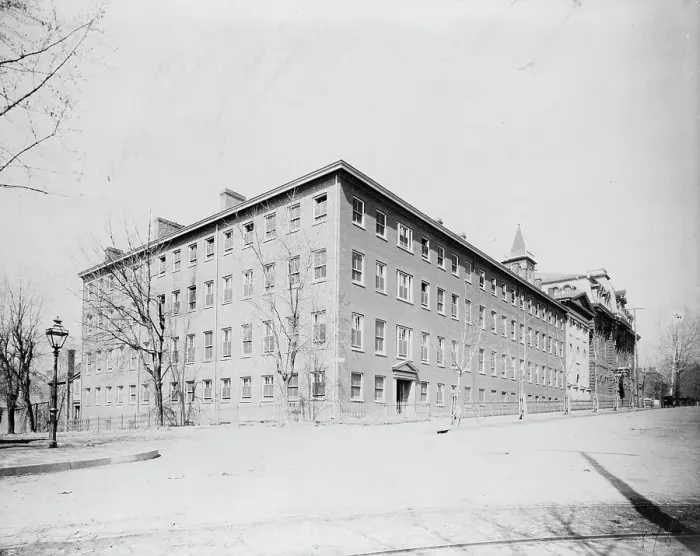Framed Print : Exterior view of Georgetown Visitation Preparatory School, Washington DC, between 1890 and 1910(?). Creator: Frances Benjamin Johnston Framed Print : Exterior view of Georgetown Visitation Preparatory School, Washington DC, between 1890 and 1910(?). Creator: Frances Benjamin Johnston