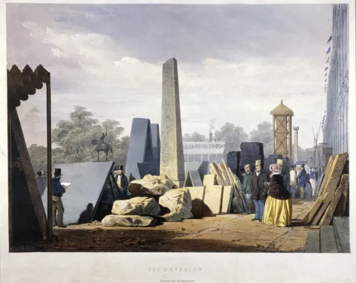 Framed Print : Exterior view of the Great Exhibition building during its construction, Hyde Park, London, 1851 Framed Print : Exterior view of the Great Exhibition building during its construction, Hyde Park, London, 1851
