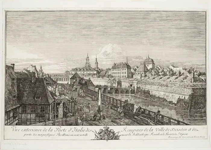 Framed Print : Exterior View of the Italian Gate of the Ramparts of the Town of Dresden, 1750. Creator: Bernardo Bellotto Framed Print : Exterior View of the Italian Gate of the Ramparts of the Town of Dresden, 1750. Creator: Bernardo Bellotto
