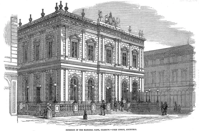 Framed Print : Exterior view of the National Bank, Glasgow, Scotland, c1850 Framed Print : Exterior view of the National Bank, Glasgow, Scotland, c1850