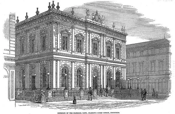 Exterior view of the National Bank, Glasgow, Scotland, c1850