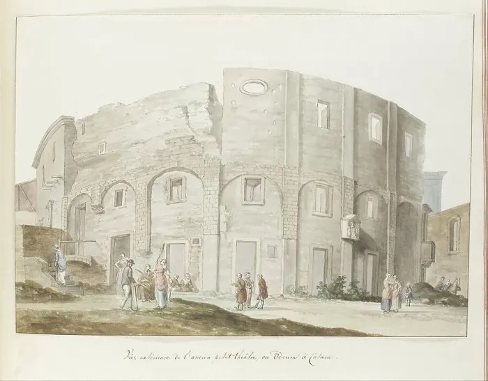Framed Print : Exterior wall of old theater of Catania, 1778. Creator: Louis Ducros Framed Print : Exterior wall of old theater of Catania, 1778. Creator: Louis Ducros