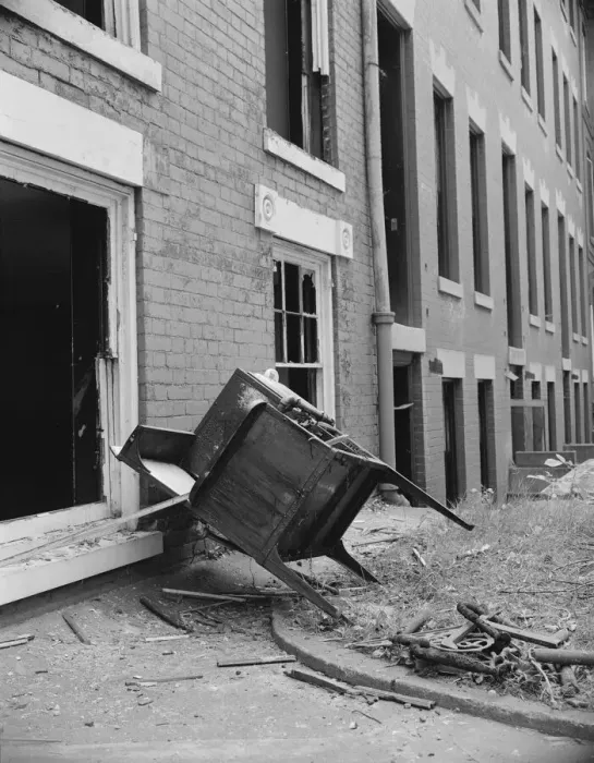 Framed Print : Exteriors of houses being wrecked on Independence Avenue, Washington, D. C, 1942. Creator: Gordon Parks Framed Print : Exteriors of houses being wrecked on Independence Avenue, Washington, D. C, 1942. Creator: Gordon Parks