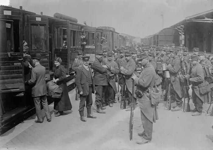 Framed Print : Extra-territorial French troops, Dunkerque, 1914. Creator: Bain News Service Framed Print : Extra-territorial French troops, Dunkerque, 1914. Creator: Bain News Service