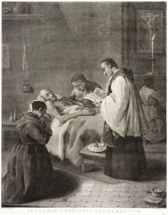 Framed Print : Extreme Unction, c1755. Creators: Marco Alvise Pitteri, Pietro Longhi Framed Print : Extreme Unction, c1755. Creators: Marco Alvise Pitteri, Pietro Longhi