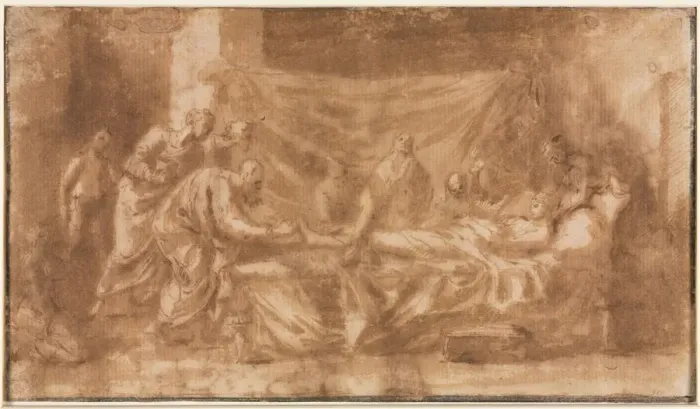 Framed Print : Extreme Unction (recto), 1643-1644. Creator: Nicolas Poussin (French, 1594-1665)