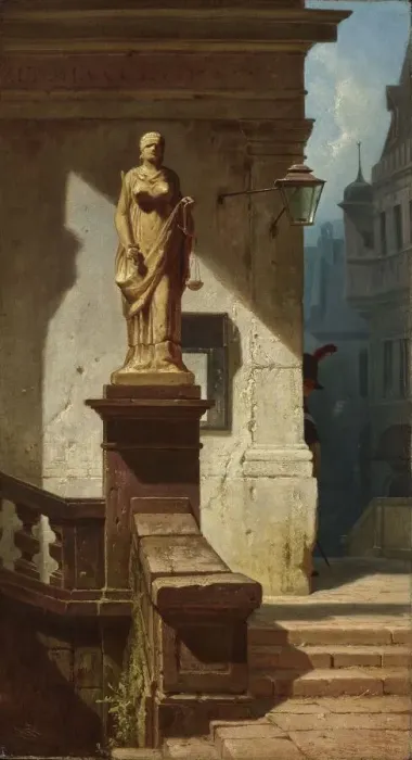 Framed Print : The eye of the law (Justitia), 1857. Creator: Spitzweg, Carl (1808-1885) Framed Print : The eye of the law (Justitia), 1857. Creator: Spitzweg, Carl (1808-1885)