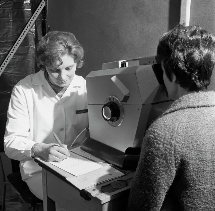 Framed Print : Eye screening, Rotherham, South Yorkshire, 1967. Artist: Michael Walters Framed Print : Eye screening, Rotherham, South Yorkshire, 1967. Artist: Michael Walters
