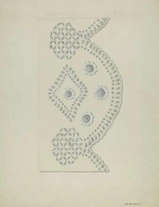 Framed Print : Eyelet Embroidery, c. 1937. Creator: Edith Towner Framed Print : Eyelet Embroidery, c. 1937. Creator: Edith Towner
