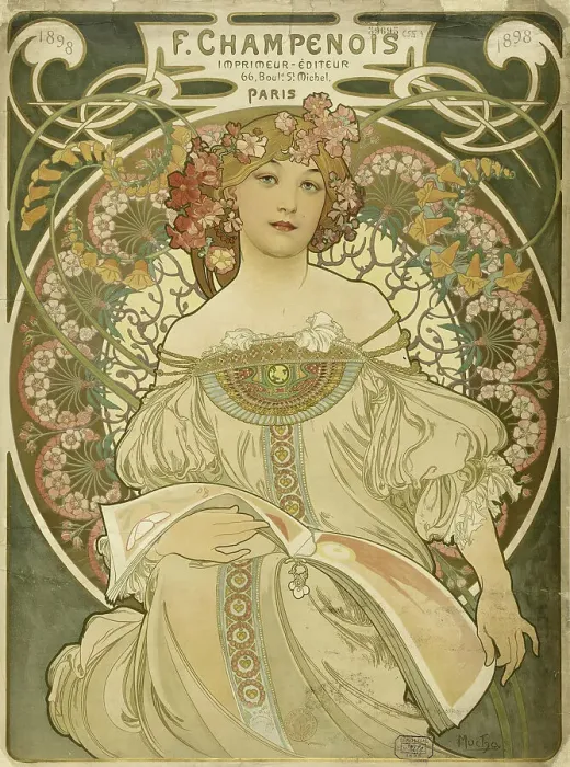 Framed Print : F. Champenois Imprimeur-Editeur, 1897. Creator: Mucha, Alfons Marie (1860-1939) Framed Print : F. Champenois Imprimeur-Editeur, 1897. Creator: Mucha, Alfons Marie (1860-1939)