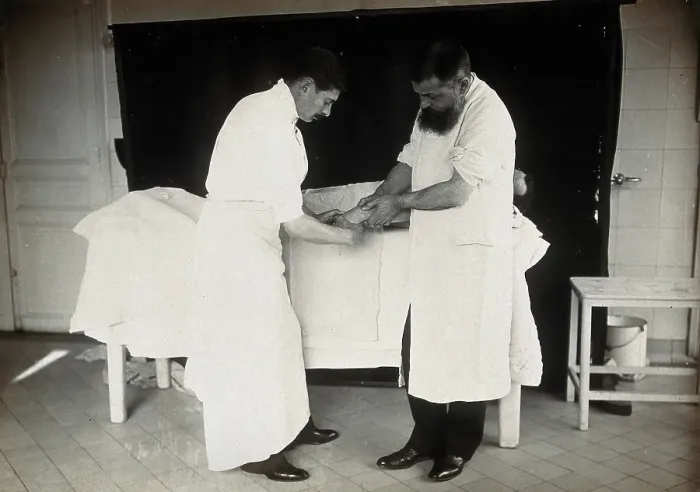Framed Print : F Lejars demonstrating operation techniques, c1900s. Creator: E Guillot Framed Print : F Lejars demonstrating operation techniques, c1900s. Creator: E Guillot