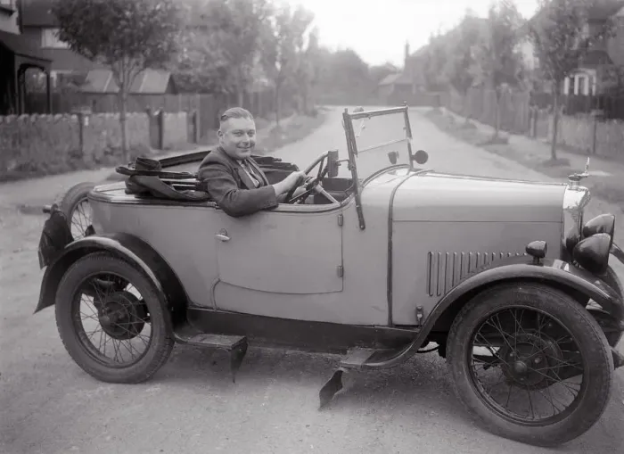 Framed Print : FA Thatcher behind the wheel of a 1929 Triumph Super Seven open four-seater. Artist: Bill Brunell Framed Print : FA Thatcher behind the wheel of a 1929 Triumph Super Seven open four-seater. Artist: Bill Brunell