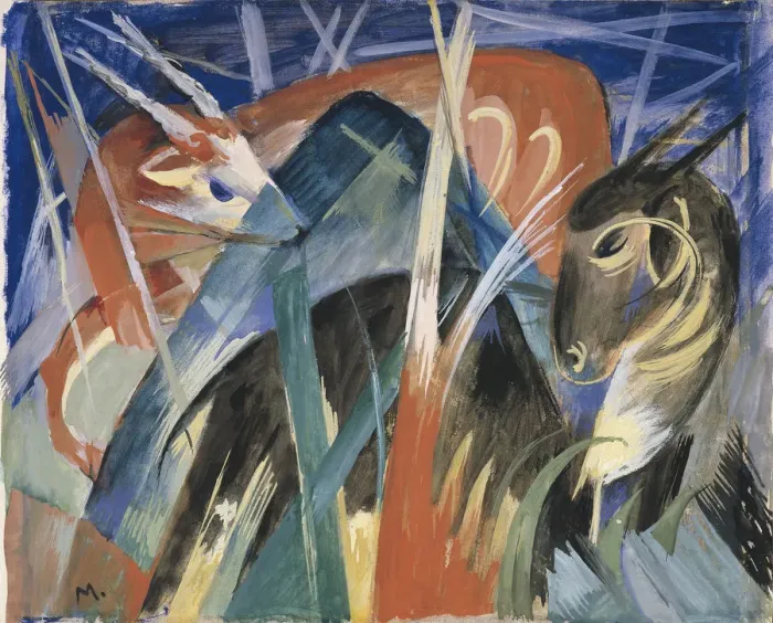 Framed Print : Fable Animals I (Composition with animals I), 1913. Artist: Marc, Franz (1880-1916) Framed Print : Fable Animals I (Composition with animals I), 1913. Artist: Marc, Franz (1880-1916)