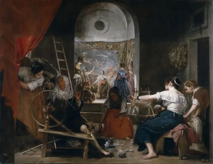 Framed Print : The Fable of Arachne (Las Hilanderas), c. 1657?1658. Artist: Velazquez, Diego (1599-1660) Framed Print : The Fable of Arachne (Las Hilanderas), c. 1657?1658. Artist: Velazquez, Diego (1599-1660)
