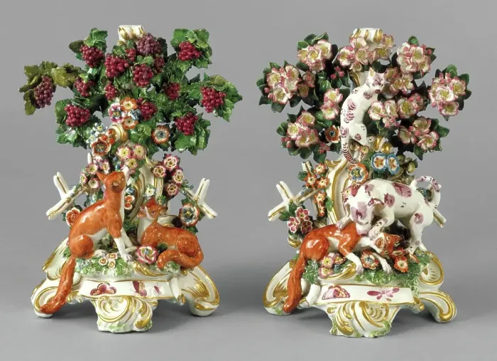 Framed Print : Fable candlesticks, about 1765. Creator: Chelsea Porcelain Manufactory Framed Print : Fable candlesticks, about 1765. Creator: Chelsea Porcelain Manufactory