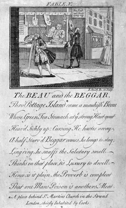 Framed Print : Fable V, the beau and the beggar... c1770. Artist: I Smith Framed Print : Fable V, the beau and the beggar... c1770. Artist: I Smith