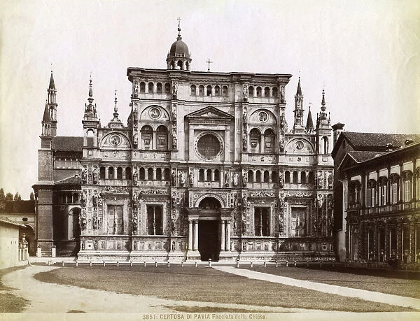 Facade, Church of the Certosa di Pavia (Charterhouse of Pavia) Lombardy, northern Italy, 1890