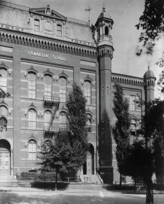 Framed Print : Facade of Franklin School, between 1890 and 1950. Creator: Frances Benjamin Johnston