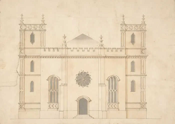 Framed Print : Facade of a Gothic Revival Church, 1745-76. Creator: Attributed to Henry Keene Framed Print : Facade of a Gothic Revival Church, 1745-76. Creator: Attributed to Henry Keene