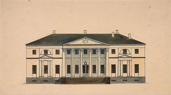 Facade of the House in the Golitsyn Petrovo-Dalneye Estate, First quarter of 19th cen Artist: Anonymous