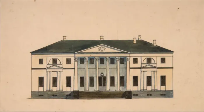 Framed Print : Facade of the House in the Golitsyn Petrovo-Dalneye Estate, First quarter of 19th cen Artist: Anonymous Framed Print : Facade of the House in the Golitsyn Petrovo-Dalneye Estate, First quarter of 19th cen Artist: Anonymous