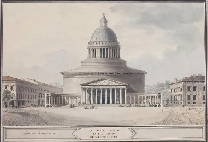 Framed Print : Facade of the Kazan Cathedral in Saint Petersburg, 1800. Artist: Thomas de Thomon, Jean Francois (1754-1813) Framed Print : Facade of the Kazan Cathedral in Saint Petersburg, 1800. Artist: Thomas de Thomon, Jean Francois (1754-1813)