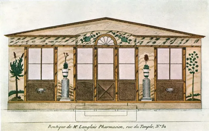 Framed Print : Facade painting of Langlois Apothecarys Shop, Paris, France, (1928). Creator: Unknown Framed Print : Facade painting of Langlois Apothecarys Shop, Paris, France, (1928). Creator: Unknown