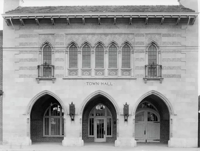 Framed Print : Facade of the Town Hall, Littleton, Colorado which was designed by the architect...c1920 - 1923. Creator: Frances Benjamin Johnston Framed Print : Facade of the Town Hall, Littleton, Colorado which was designed by the architect...c1920 - 1923. Creator: Frances Benjamin Johnston