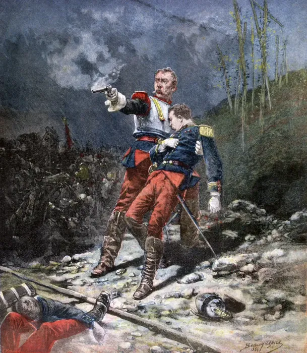Framed Print : Face the Enemy, 1884, (1890). Artist: F Meaulle Framed Print : Face the Enemy, 1884, (1890). Artist: F Meaulle