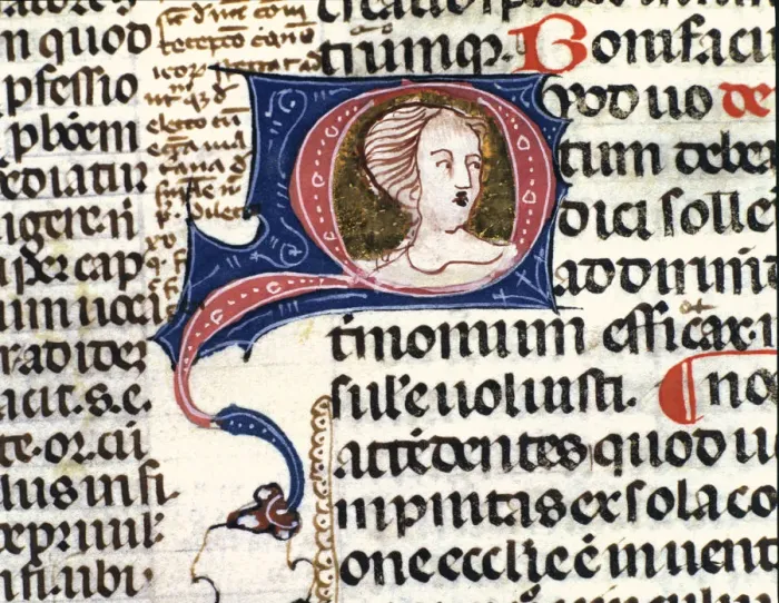 Framed Print : Face of a lady, illuminated initial letter of Decretals (Liber sextus decretalium Framed Print : Face of a lady, illuminated initial letter of Decretals (Liber sextus decretalium