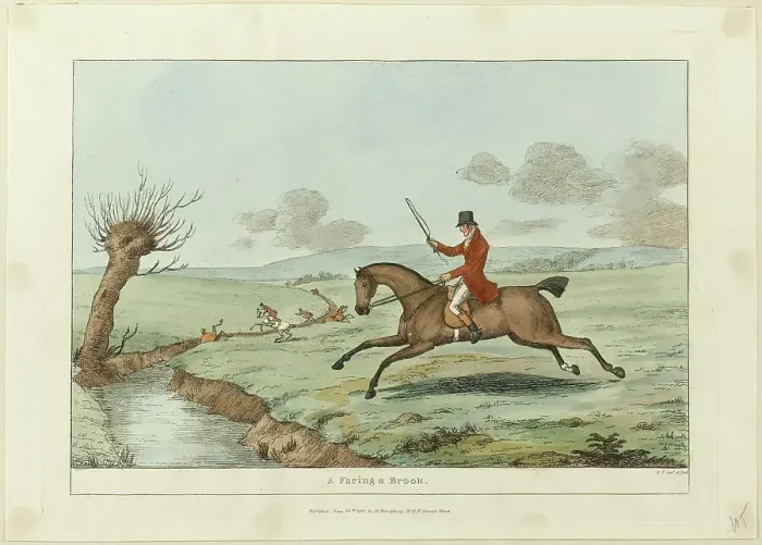 Framed Print : Facing a Brook, plate five from Indispensable Accomplishments, published June 24, 1811. Creator: Robert Frankland Framed Print : Facing a Brook, plate five from Indispensable Accomplishments, published June 24, 1811. Creator: Robert Frankland