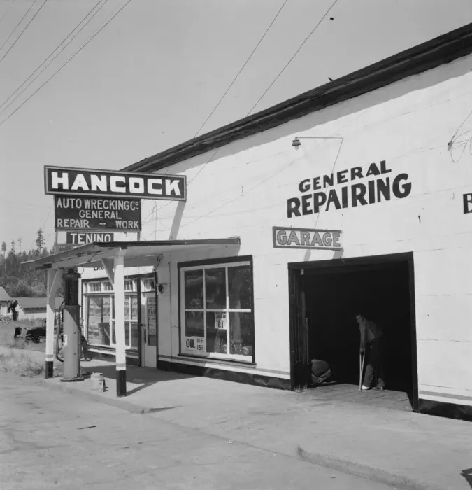 Framed Print : Facing main street, south end of town on U. S. 99, Tenino, Thurston County, Western Washington, 1939. Creator: Dorothea Lange