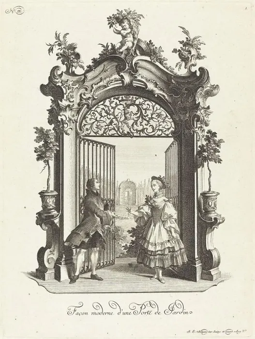 Framed Print : Façon moderne d'une Porte de Jardin (A Garden Door in the Modern Style), c. 1755 / 1760. Creator: Johann Esaias Nilson Framed Print : Façon moderne d'une Porte de Jardin (A Garden Door in the Modern Style), c. 1755 / 1760. Creator: Johann Esaias Nilson