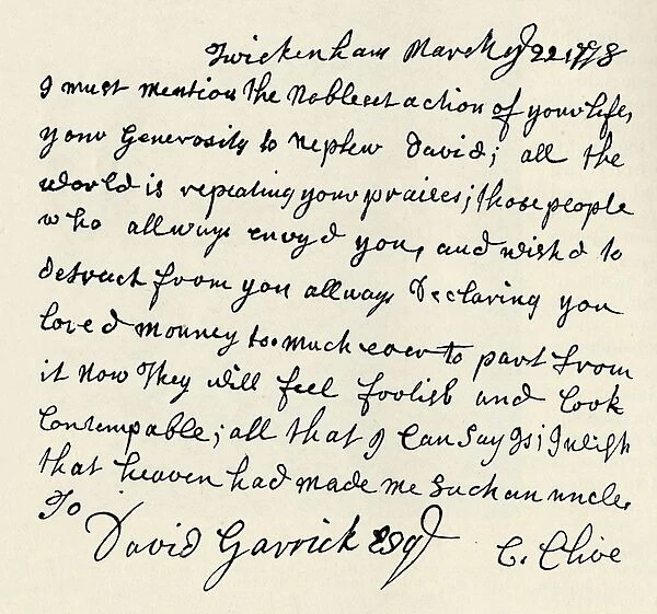 Facsimile of autograph letter by Kitty Clive, 1907
