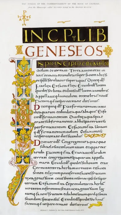 Framed Print : Facsimile of the commencement of the Book of Genesis, 1840 Framed Print : Facsimile of the commencement of the Book of Genesis, 1840