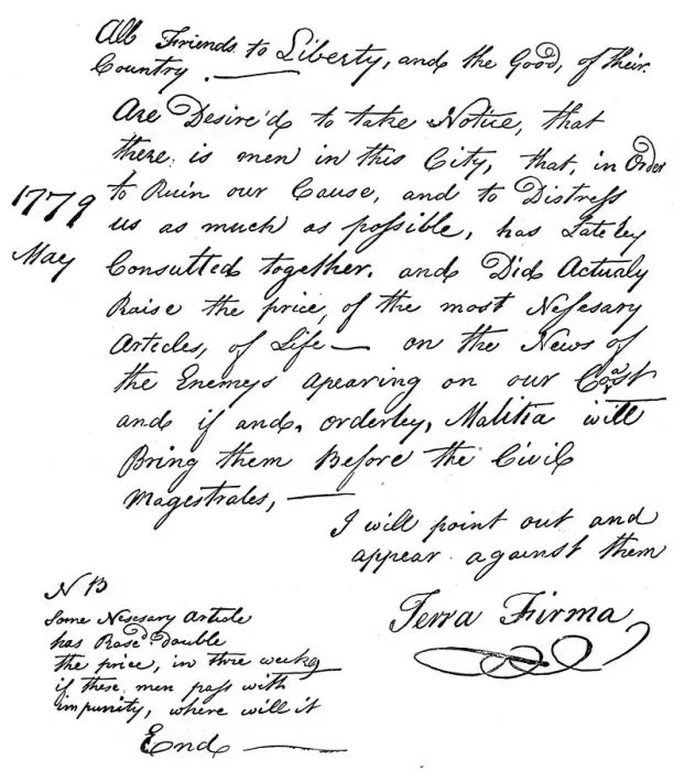 Framed Print : Facsimile of a declaration about the scarcity of food in America, 1779 (c1880) Framed Print : Facsimile of a declaration about the scarcity of food in America, 1779 (c1880)