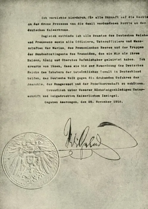 Framed Print : Facsimile of the Deed of Abdication of the German Emperor, William II, 1919, (c1920) Framed Print : Facsimile of the Deed of Abdication of the German Emperor, William II, 1919, (c1920)
