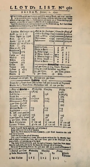 Framed Print : Facsimile of the Earliest Extant Copy of Lloyds List, c1740s, (1928) Framed Print : Facsimile of the Earliest Extant Copy of Lloyds List, c1740s, (1928)