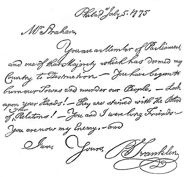 Facsimile of a letter from Benjamin Franklin to Mr Strahan, 1775 (c1880)