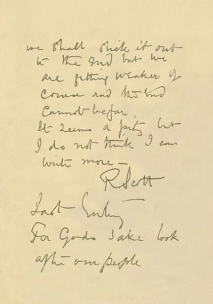 Facsimile of Message to the Public, 29 March 1912, (1913). Artist: Robert Falcon Scott