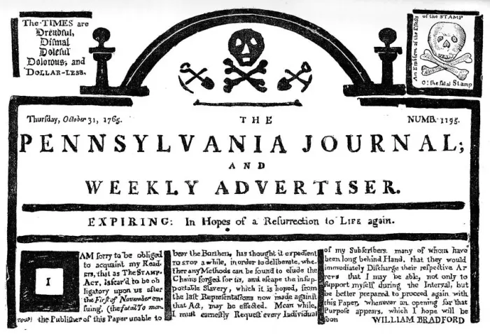 Framed Print : Facsimile of the Pennsylvania Journal on the Stamp Act, 1765 (c1880) Framed Print : Facsimile of the Pennsylvania Journal on the Stamp Act, 1765 (c1880)