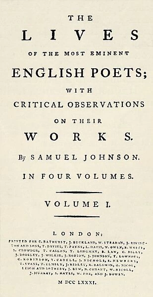 Facsimile title-page (reduced) of Johnsons Lives of the Poets - as re-issued in separate form