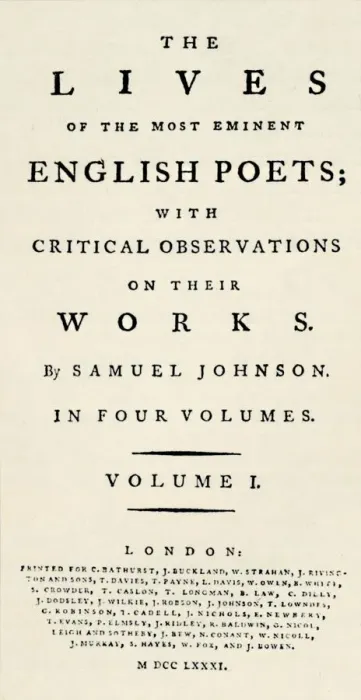 Framed Print : Facsimile title-page (reduced) of Johnsons Lives of the Poets - as re-issued in separate form Framed Print : Facsimile title-page (reduced) of Johnsons Lives of the Poets - as re-issued in separate form