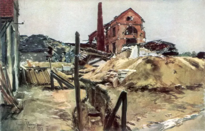 Framed Print : Factory buildings, Soissons, 19 May 1915, (1926). Artist: Francois Flameng Framed Print : Factory buildings, Soissons, 19 May 1915, (1926). Artist: Francois Flameng