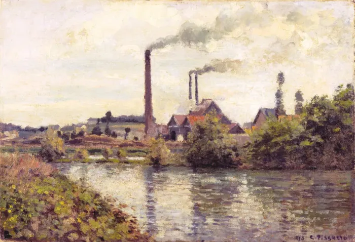 Framed Print : The Factory at Pontoise, 1873. Artist: Pissarro, Camille (1830-1903) Framed Print : The Factory at Pontoise, 1873. Artist: Pissarro, Camille (1830-1903)