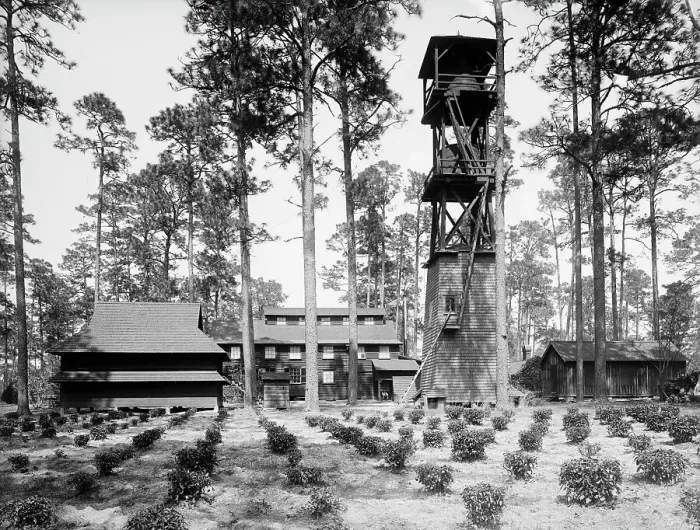 Framed Print : Factory and store-houses, Pinehurst, Summerville, S.C. between 1900 and 1905. Creator: Unknown