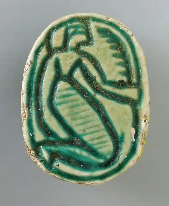 Framed Print : Faience Scarab Depicting a Human Figure (image 1 of 2), Perhaps 12th-16th Dynasty (1991-1600 BCE). Creator: Unknown Framed Print : Faience Scarab Depicting a Human Figure (image 1 of 2), Perhaps 12th-16th Dynasty (1991-1600 BCE). Creator: Unknown