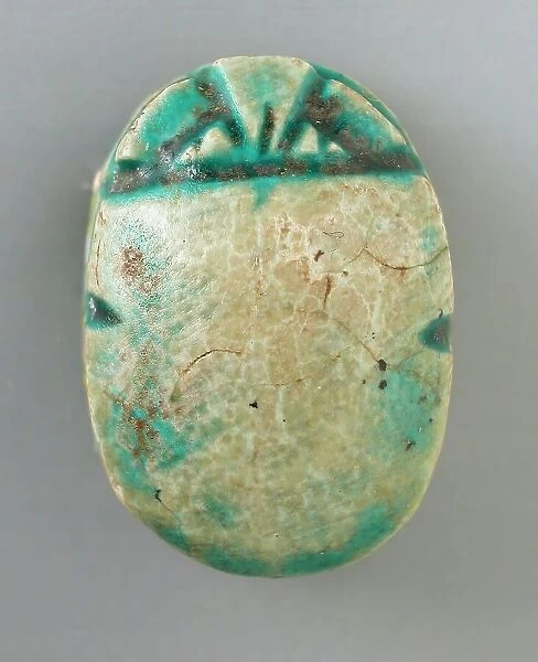 Faience Scarab Depicting a Human Figure (image 2 of 2), Perhaps 12th-16th Dynasty (1991-1600 BCE). Creator: Unknown